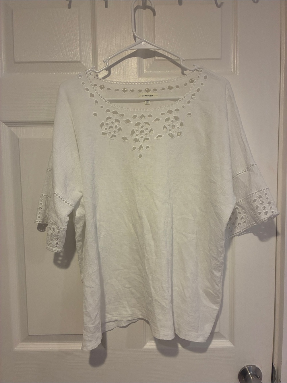 Max Studio White Eyelet Cutout Top